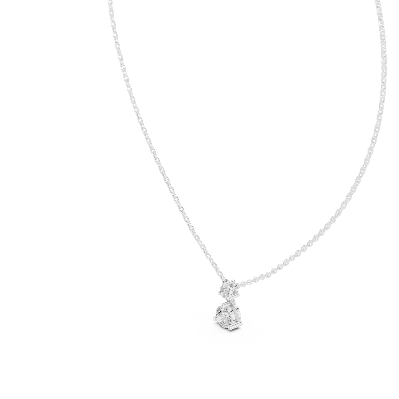 Front-view: Round Diamond Necklace with Prong Setting in 14k White Gold - Lab Grown - Driona Jewels