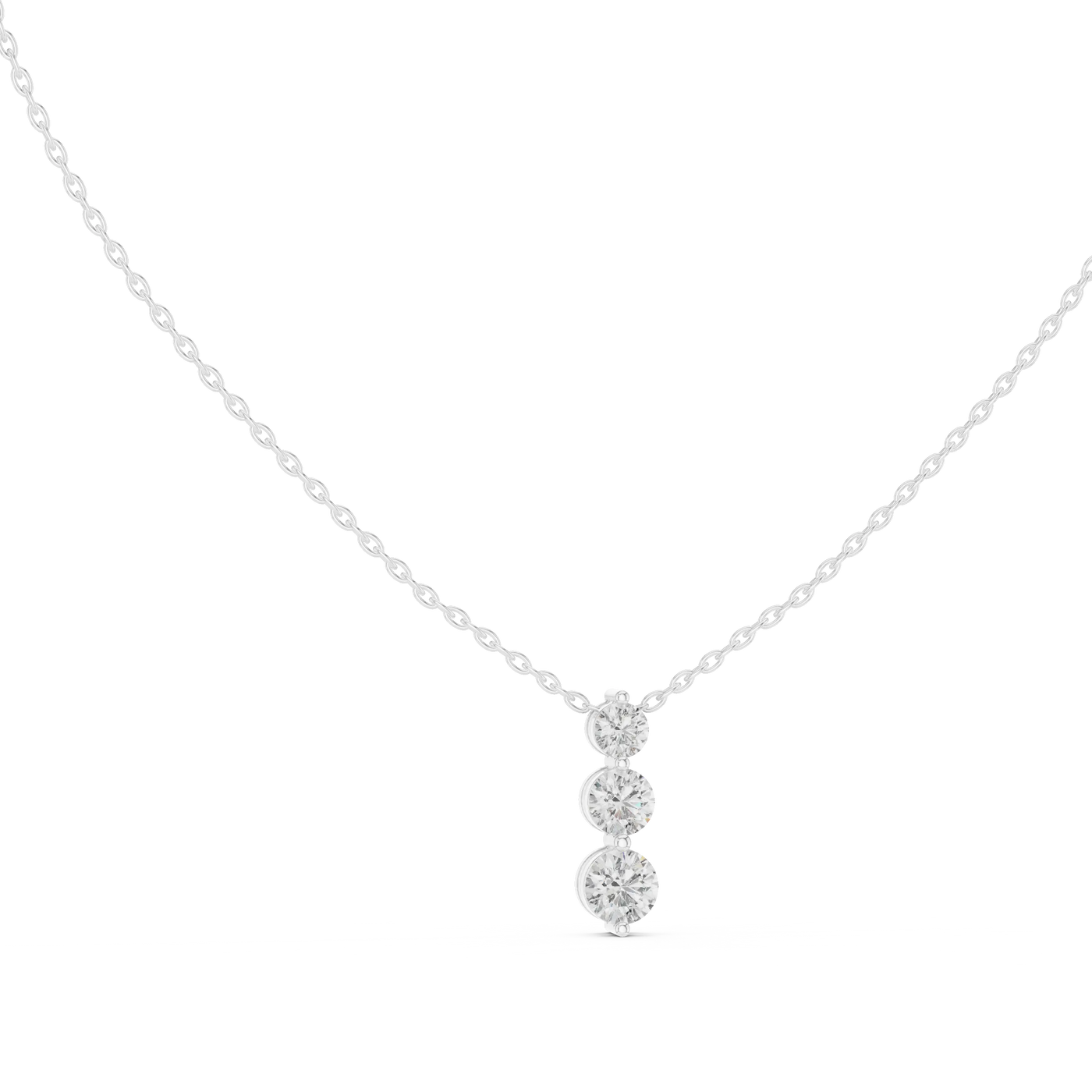 Front View: Round Diamond Necklace with Prong Setting in 14k White Gold - Lab Grown - Driona Jewels