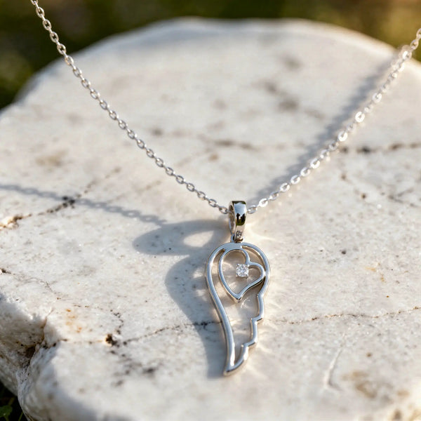 Front-view: Round Diamond Necklace with Prong Setting in 14k White Gold - Lab Grown - Driona Jewels