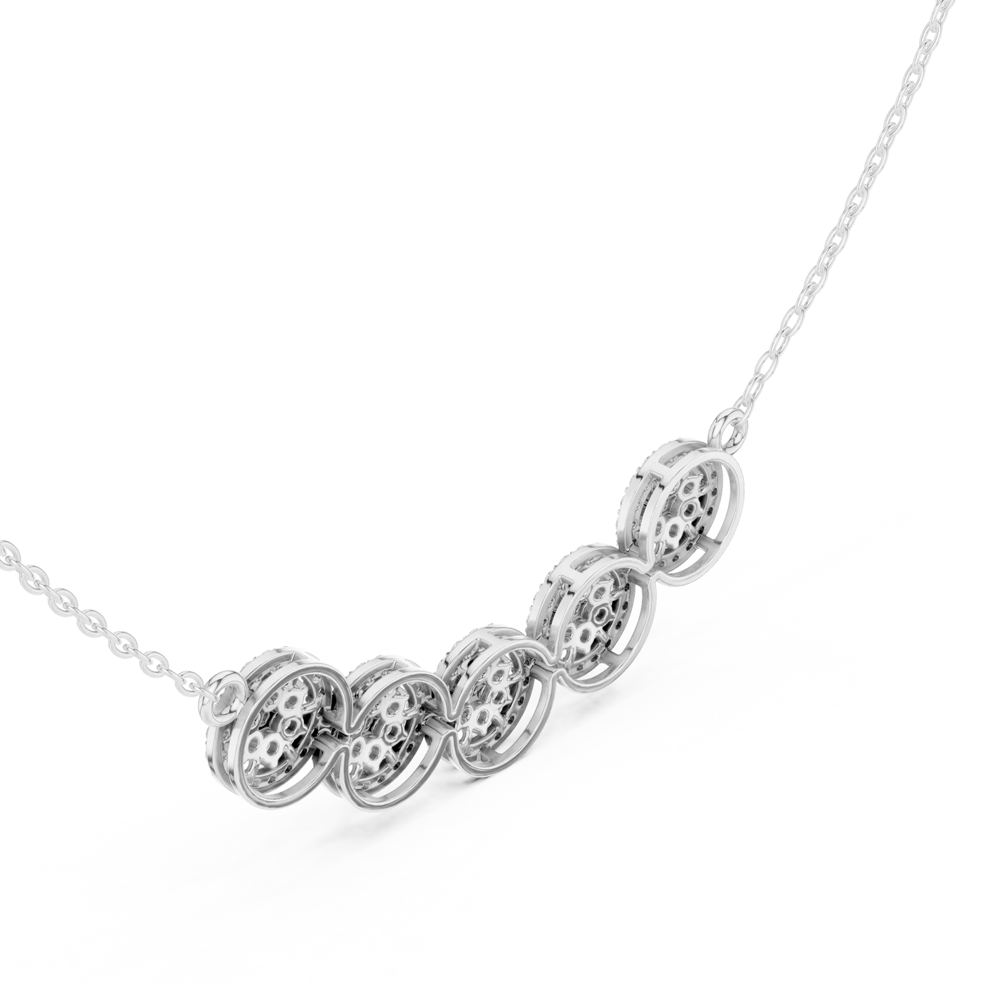 Three-quarter View: Round Diamond Necklace with Prong Setting in 14k White Gold - Lab Grown - Driona Jewels