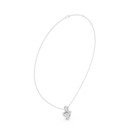 Three-quarter-view: Round Diamond Necklace with Prong Setting in 14k White Gold - Lab Grown - Driona Jewels