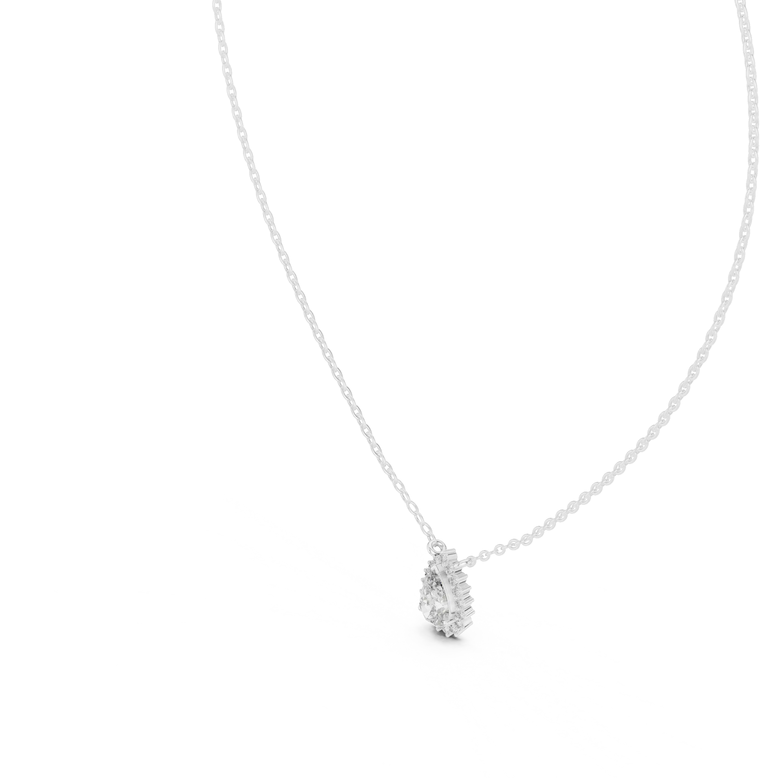 Three-quarter-view: Round Diamond Necklace with Prong Setting in 14k White Gold - Lab Grown - Driona Jewels