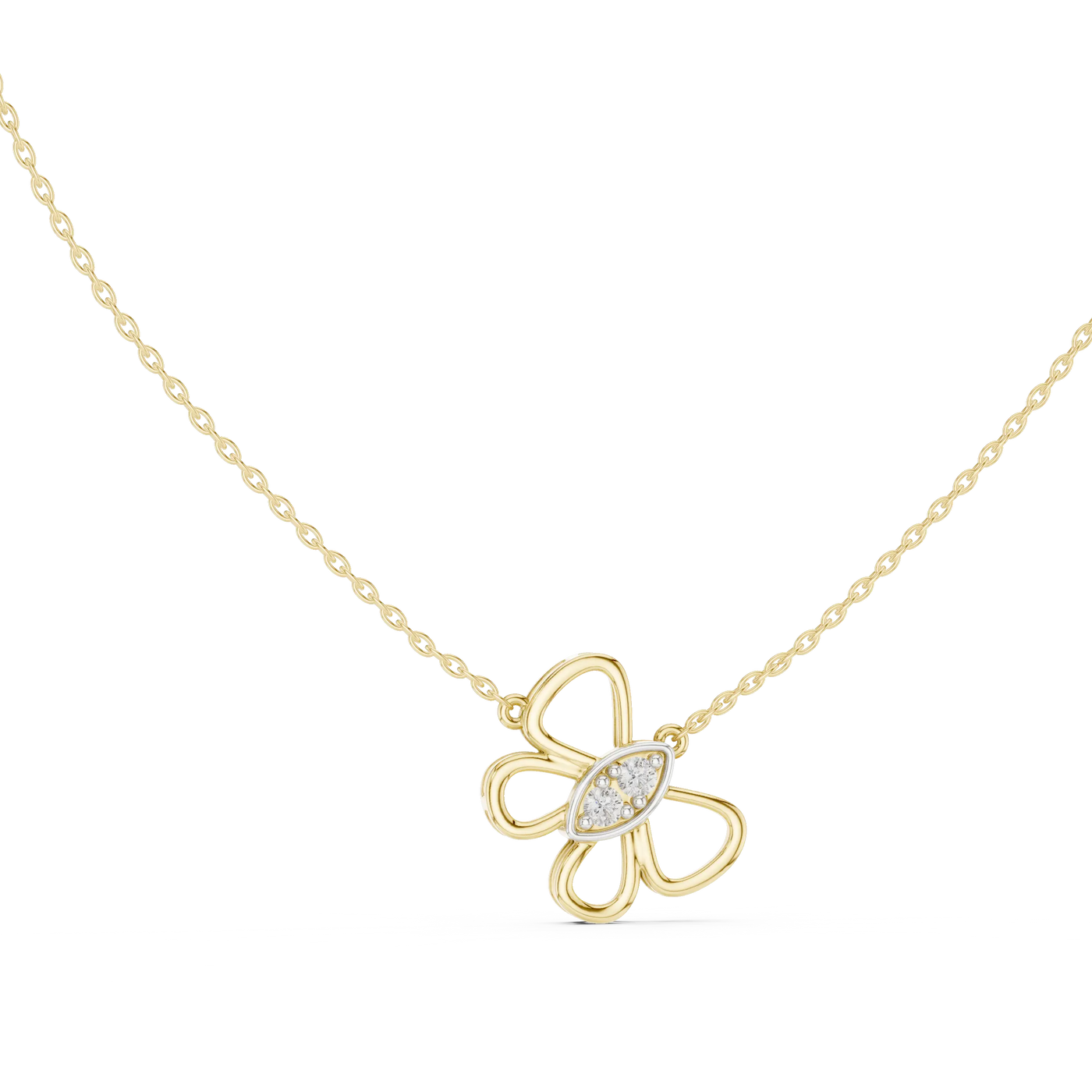 Front-View: Round Diamond Necklace with Prong Setting in 14k Yellow Gold - Lab Grown - Driona Jewels