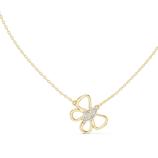 Front-View: Round Diamond Necklace with Prong Setting in 14k Yellow Gold - Lab Grown - Driona Jewels