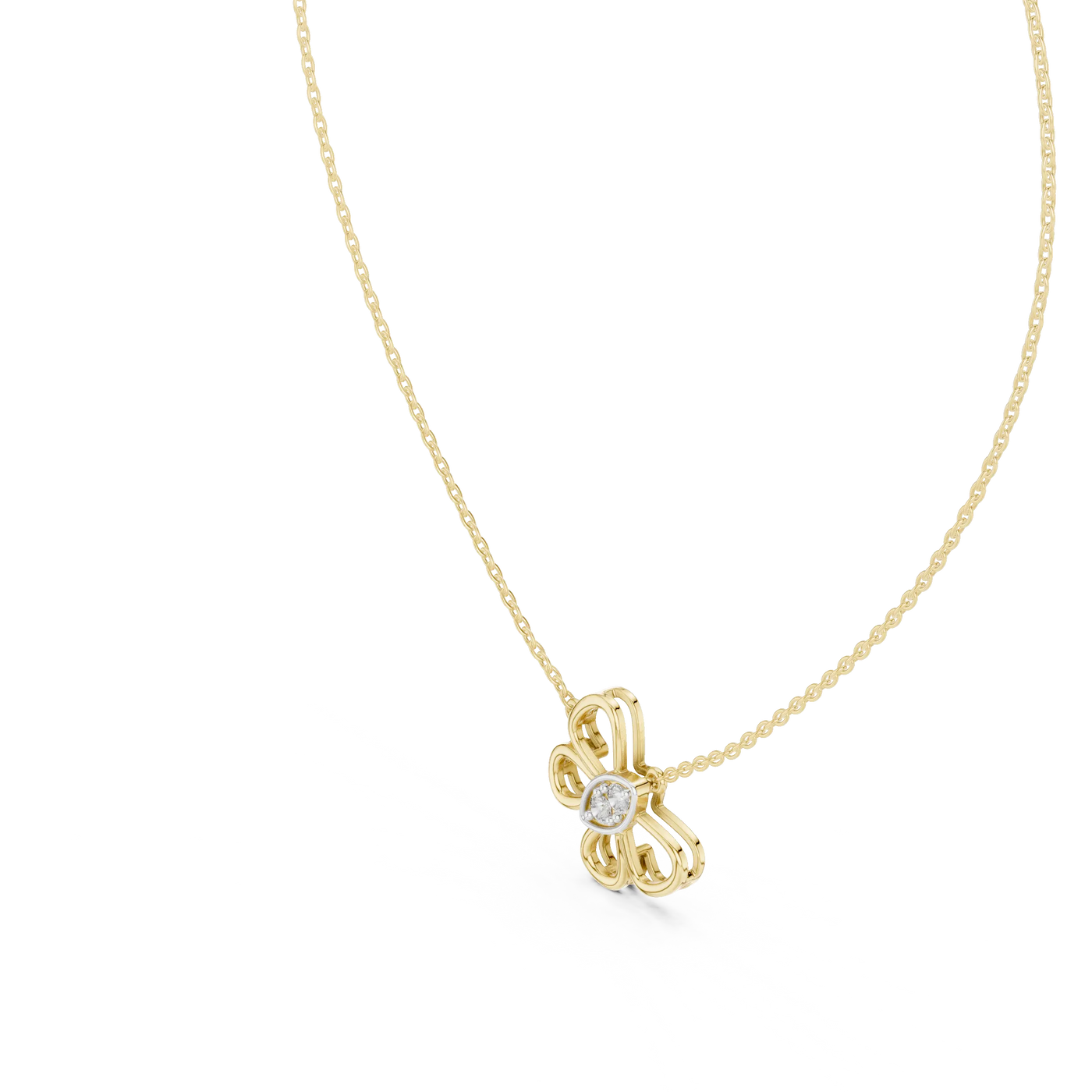 Front-View: Round Diamond Necklace with Prong Setting in 14k Yellow Gold - Lab Grown - Driona Jewels