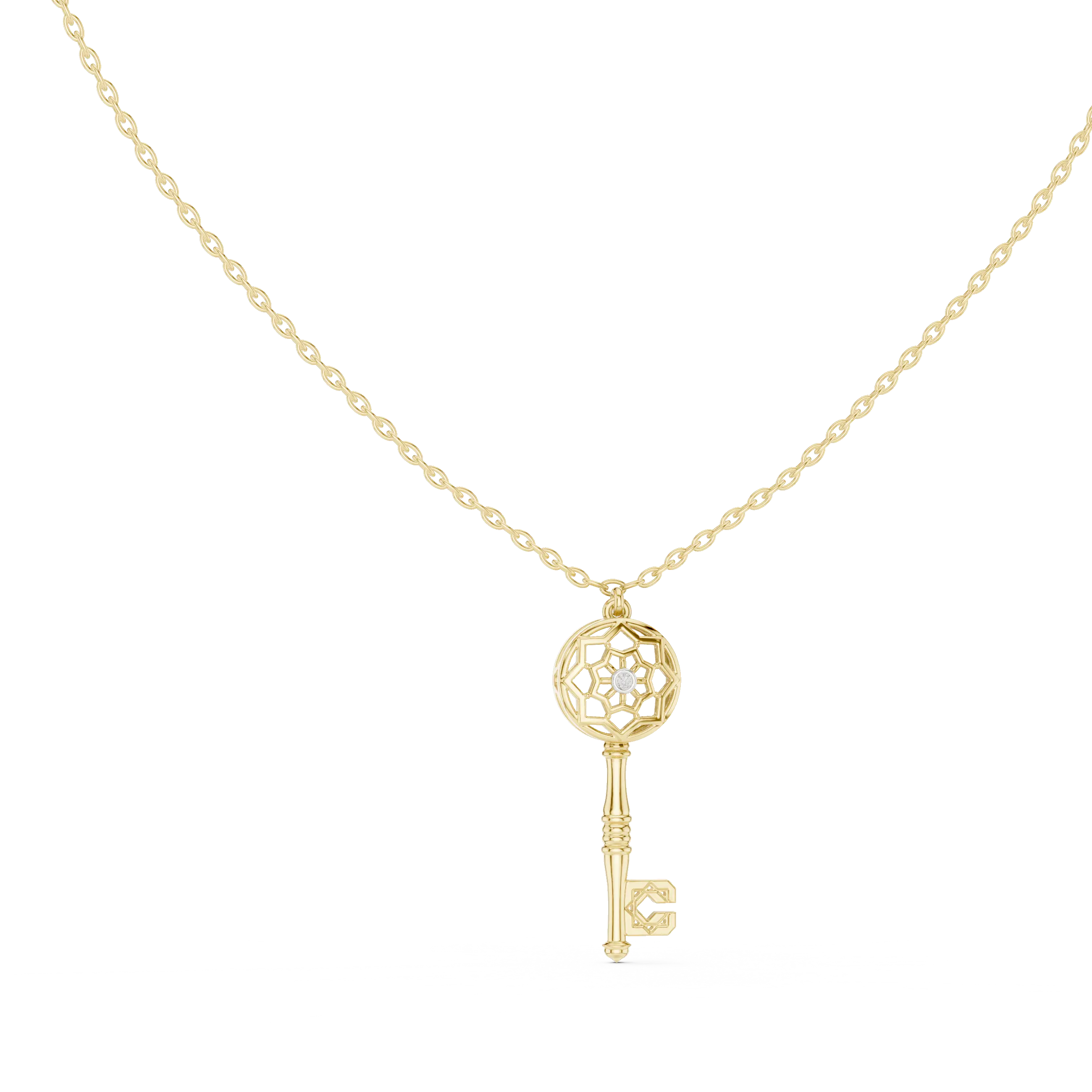 Front-View: Round Diamond Necklace with Prong Setting in 14k Yellow Gold - Lab Grown - Driona Jewels