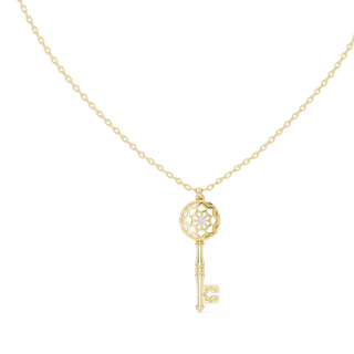 Front-View: Round Diamond Necklace with Prong Setting in 14k Yellow Gold - Lab Grown - Driona Jewels