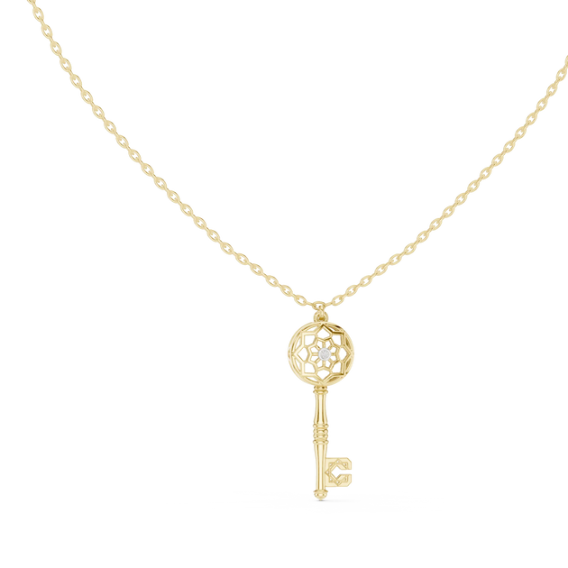 Front-View: Round Diamond Necklace with Prong Setting in 14k Yellow Gold - Lab Grown - Driona Jewels