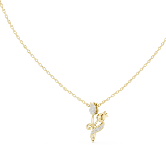 Front-view: Round Diamond Necklace with Prong Setting in 14k Yellow Gold - Lab Grown - Driona Jewels
