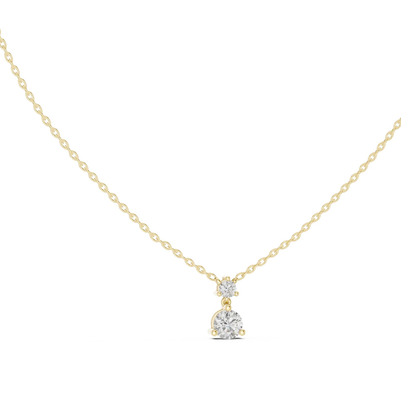 Front-view: Round Diamond Necklace with Prong Setting in 14k Yellow Gold - Lab Grown - Driona Jewels