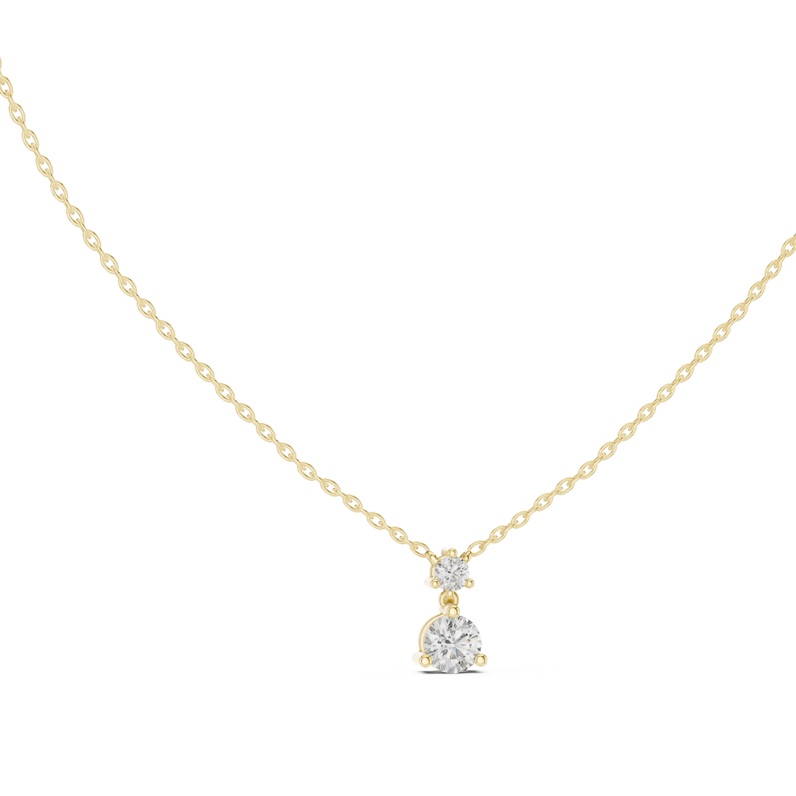 Front-view: Round Diamond Necklace with Prong Setting in 14k Yellow Gold - Lab Grown - Driona Jewels