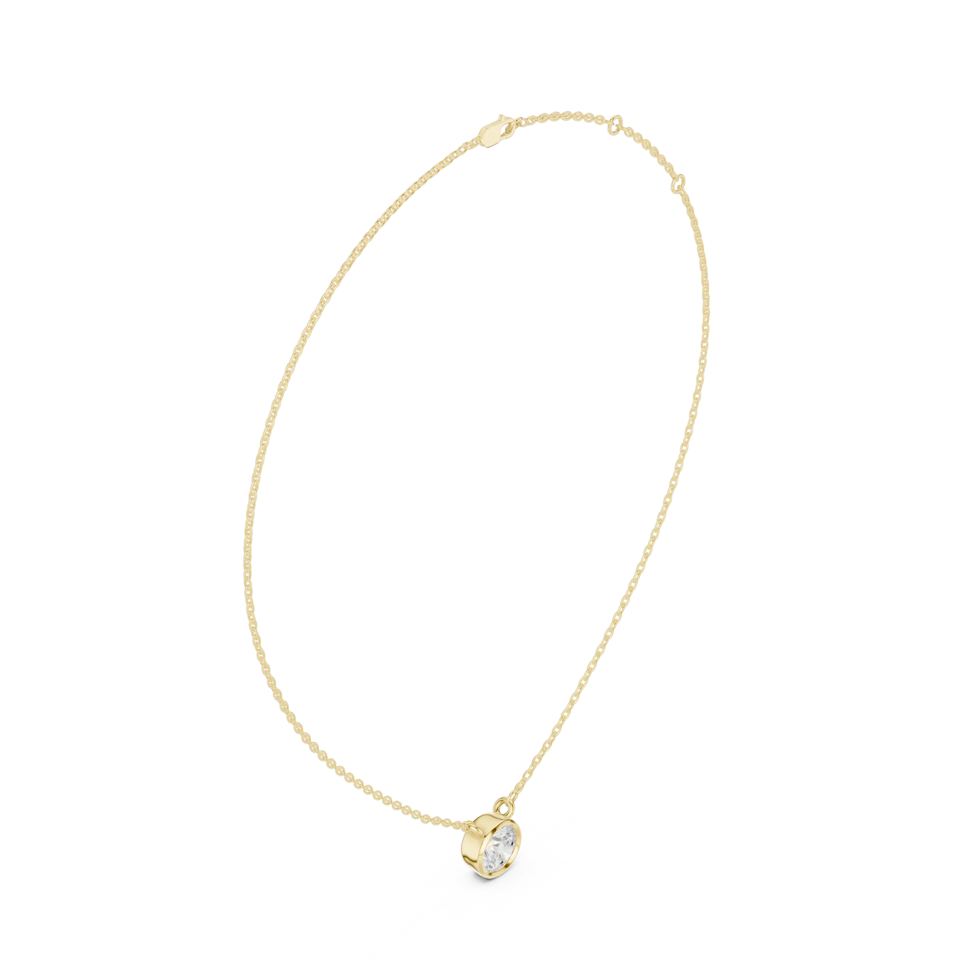Front-view: Round Diamond Necklace with Prong Setting in 14k Yellow Gold - Lab Grown - Driona Jewels