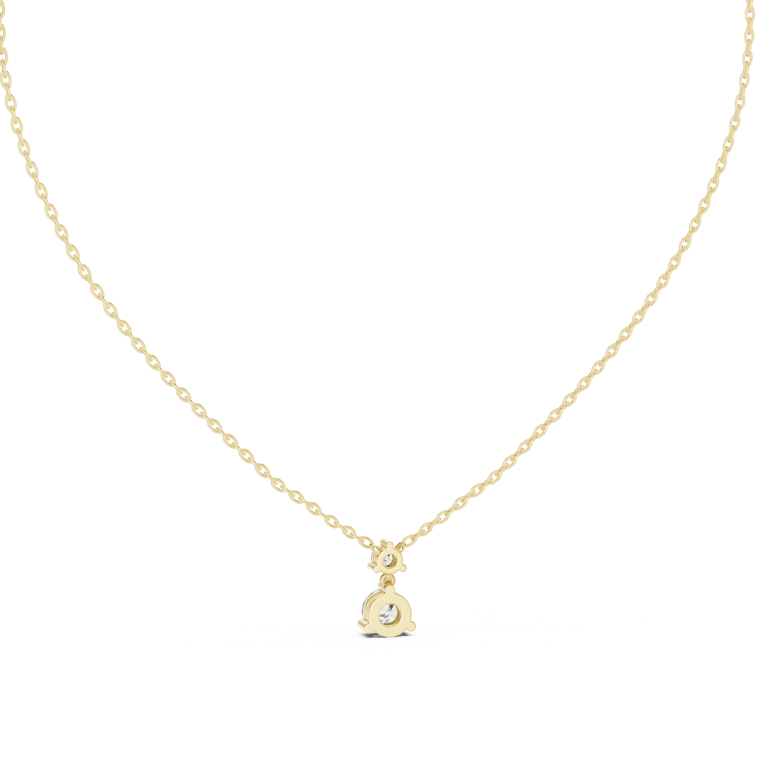 Front-view: Round Diamond Necklace with Prong Setting in 14k Yellow Gold - Lab Grown - Driona Jewels