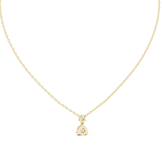 Front-view: Round Diamond Necklace with Prong Setting in 14k Yellow Gold - Lab Grown - Driona Jewels
