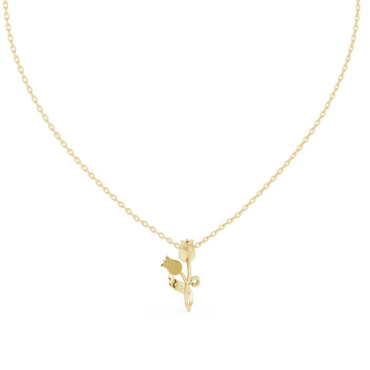 Front-View: Round Diamond Necklace with Prong Setting in 14k Yellow Gold - Lab Grown - Driona Jewels