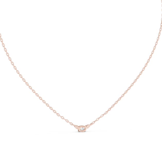 Front-view: Round Diamond Necklace with Solitaire Setting in 14k Rose Gold - Lab Grown - Driona Jewels