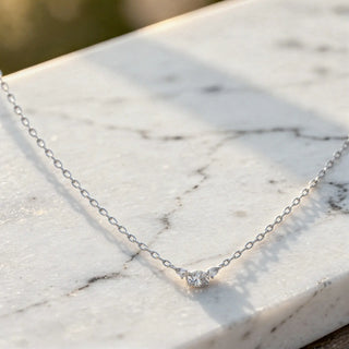 Close-up: Round Diamond Necklace with Solitaire Setting in 14k White Gold - Lab Grown - Driona Jewels