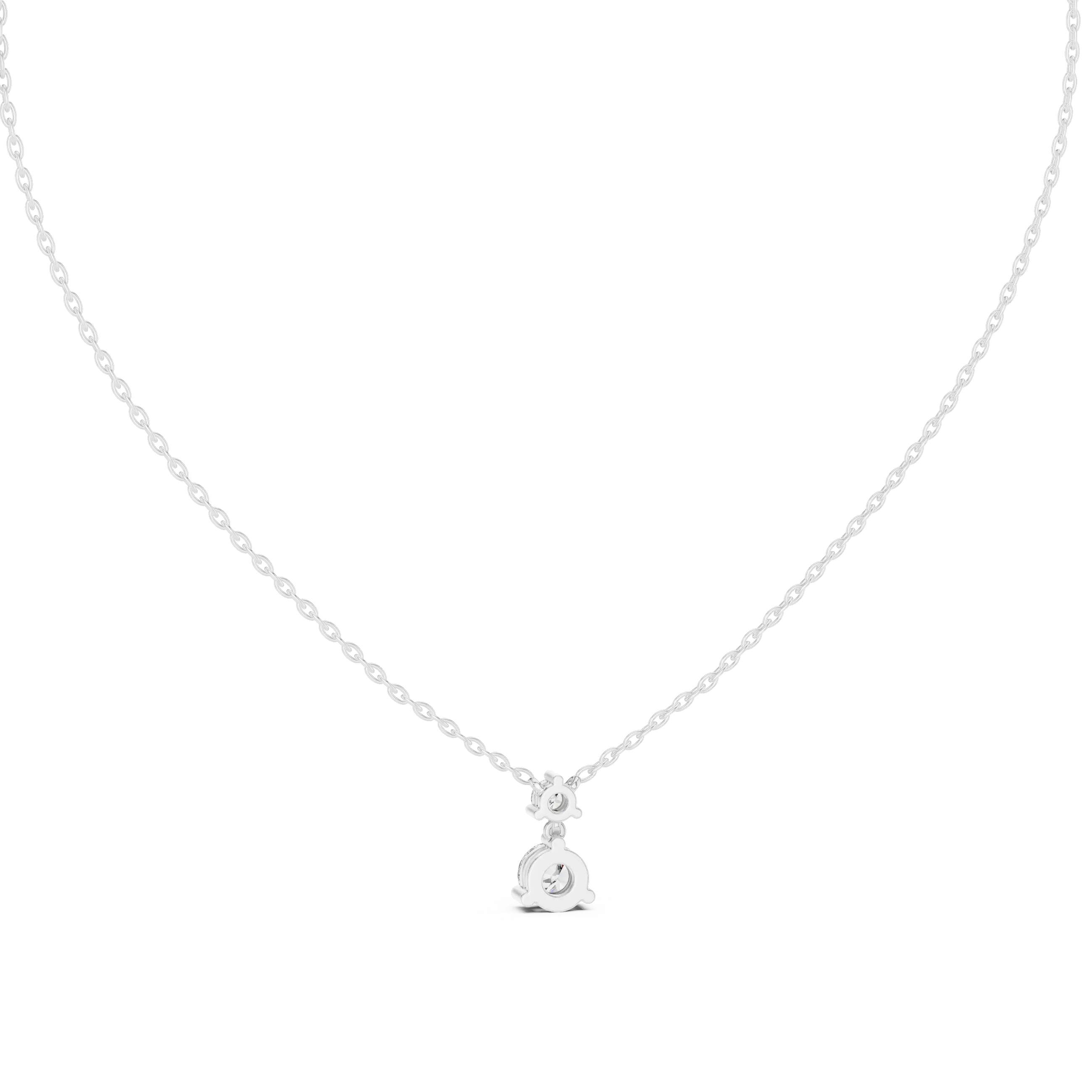 Front-view: Round Diamond Necklace with Solitaire Setting in 14k White Gold - Lab Grown - Driona Jewels