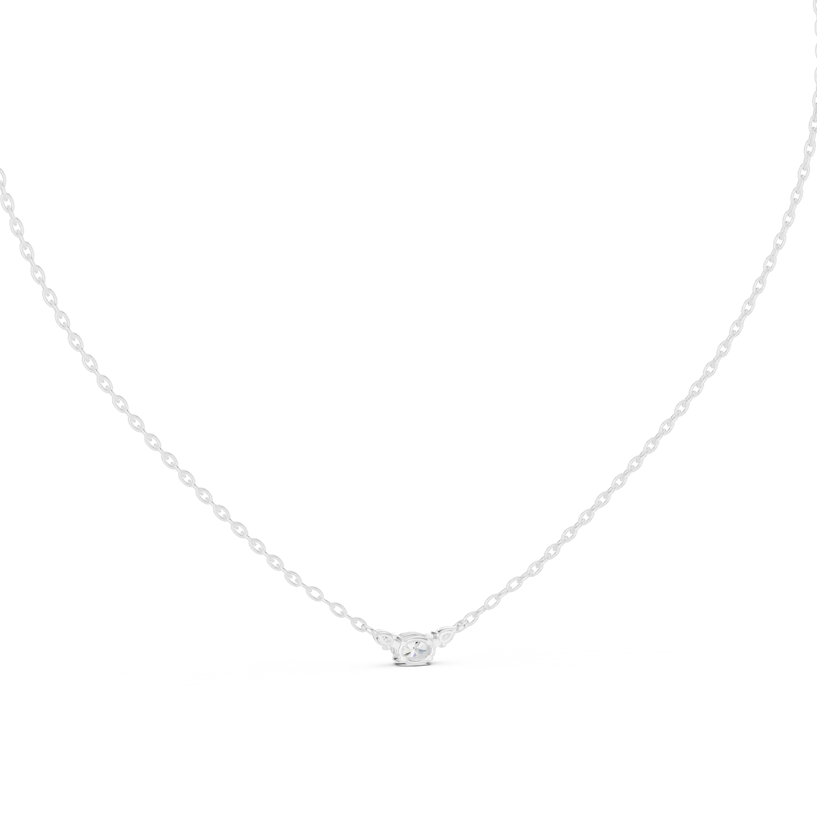 Front-view: Round Diamond Necklace with Solitaire Setting in 14k White Gold - Lab Grown - Driona Jewels