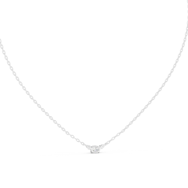 Front-view: Round Diamond Necklace with Solitaire Setting in 14k White Gold - Lab Grown - Driona Jewels