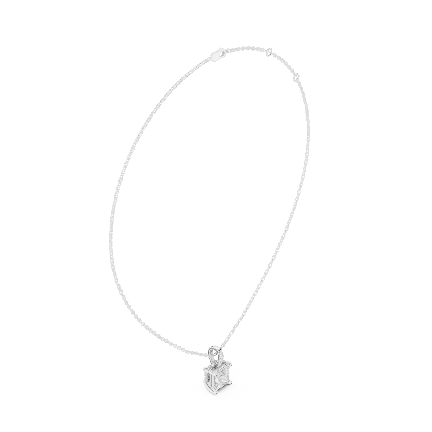 Front-view: Round Diamond Necklace with Solitaire Setting in 14k White Gold - Lab Grown - Driona Jewels