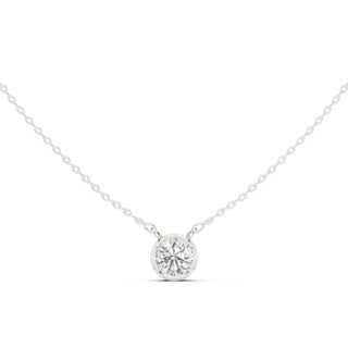 Front View: Round Diamond Necklace with Solitaire Setting in 14k White Gold - Lab Grown - Driona Jewels