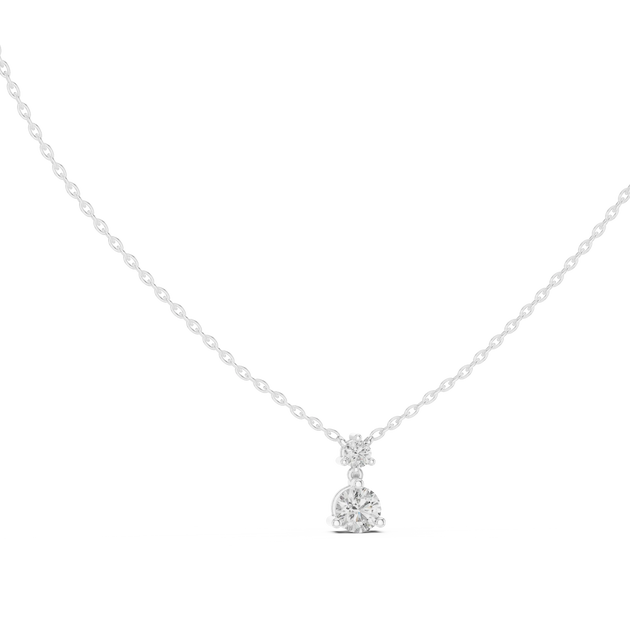 Front-view: Round Diamond Necklace with Solitaire Setting in 14k White Gold - Lab Grown - Driona Jewels