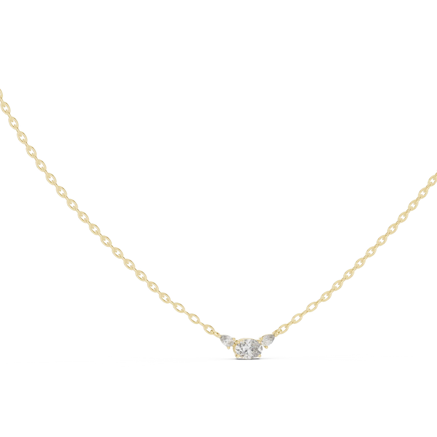 Front-view: Round Diamond Necklace with Solitaire Setting in 14k Yellow Gold - Lab Grown - Driona Jewels