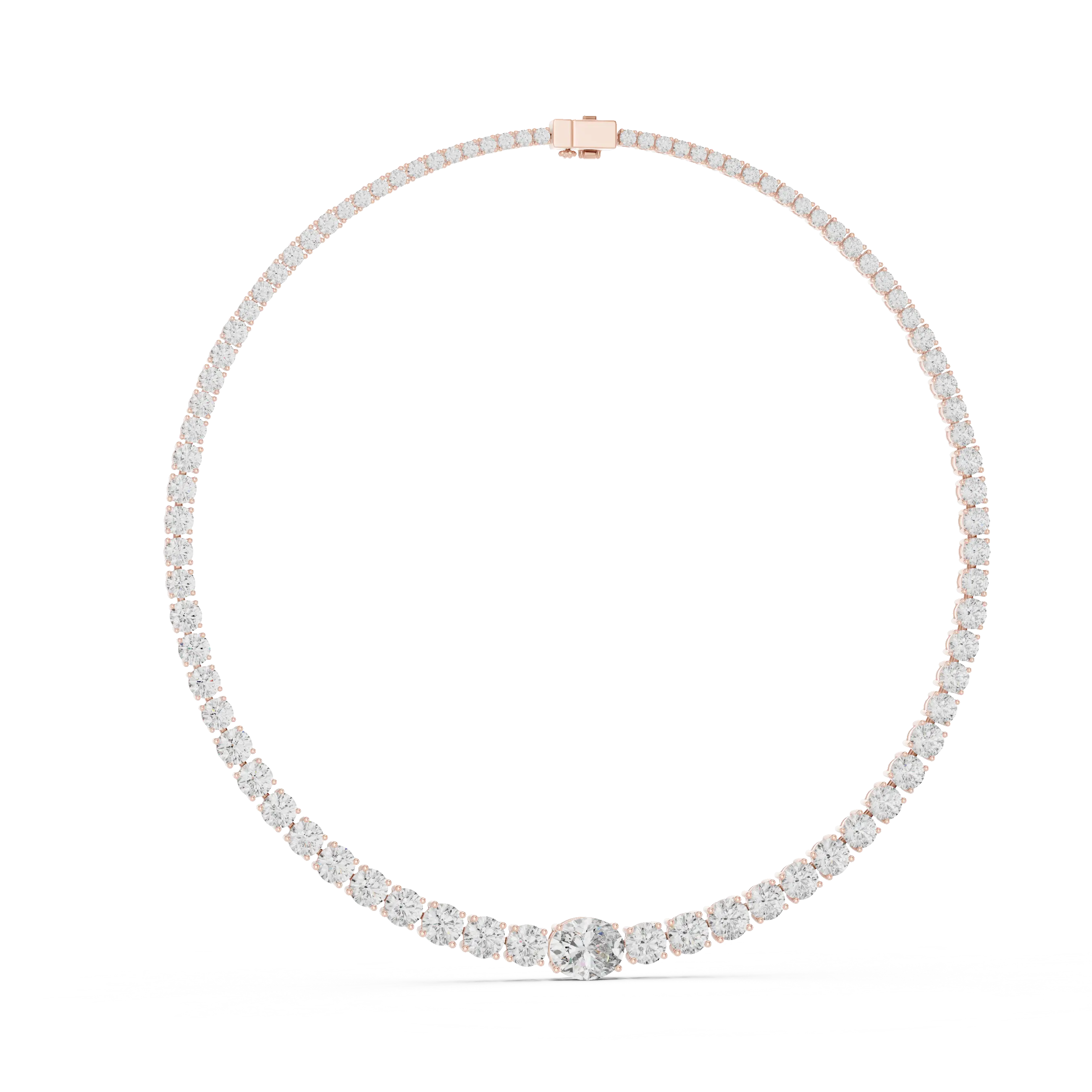 Front View: Round Diamond Necklace with Tennis Setting in 14k Gold - Lab Grown - Driona Jewels