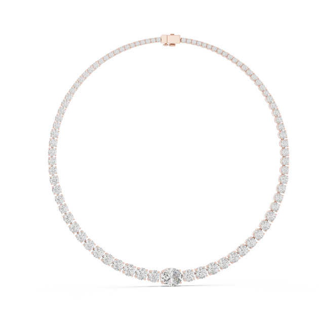 Front View: Round Diamond Necklace with Tennis Setting in 14k Gold - Lab Grown - Driona Jewels