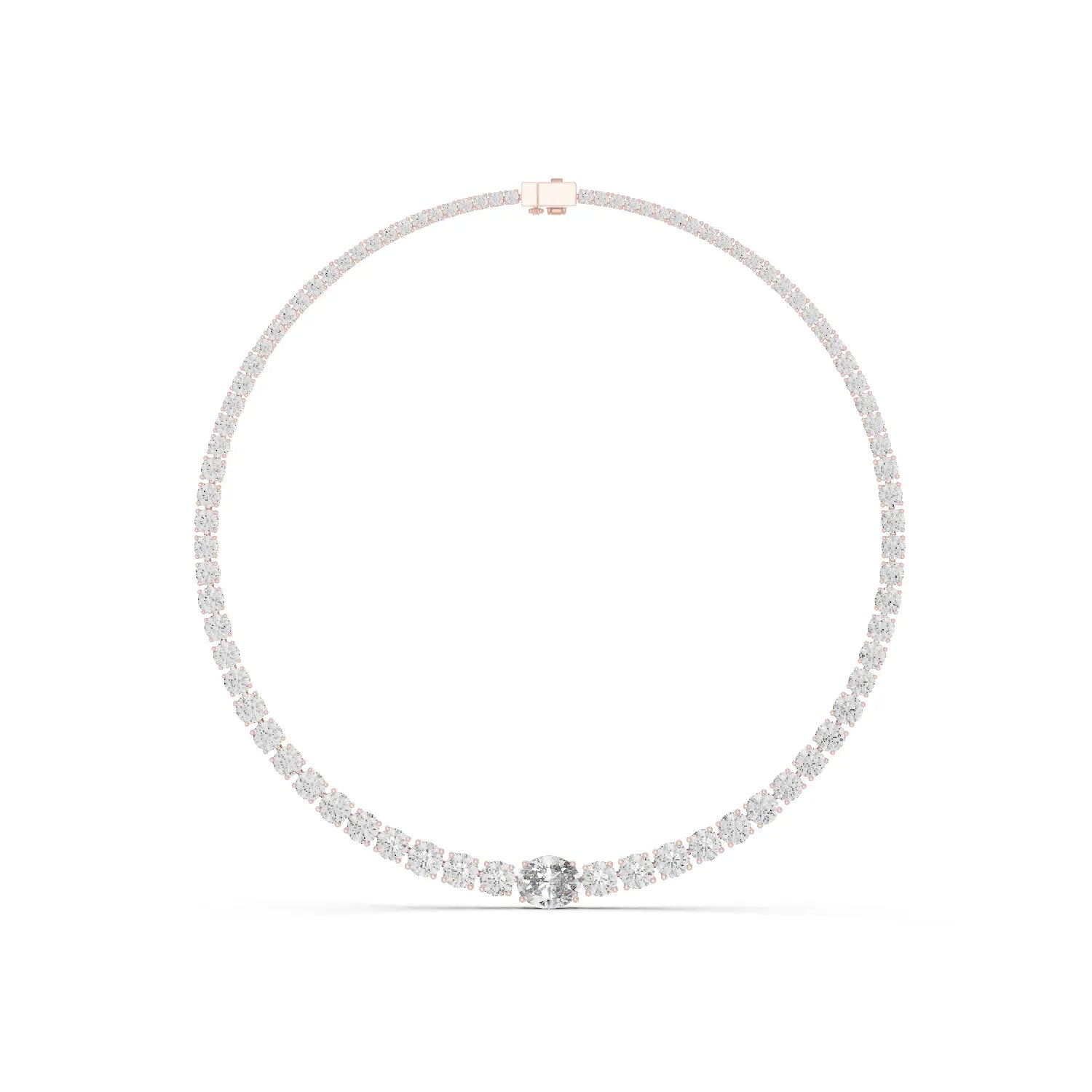 Front View: Round Diamond Necklace with Tennis Setting in 14k Rose Gold - Lab Grown - Driona Jewels