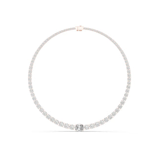 Front View: Round Diamond Necklace with Tennis Setting in 14k Rose Gold - Lab Grown - Driona Jewels