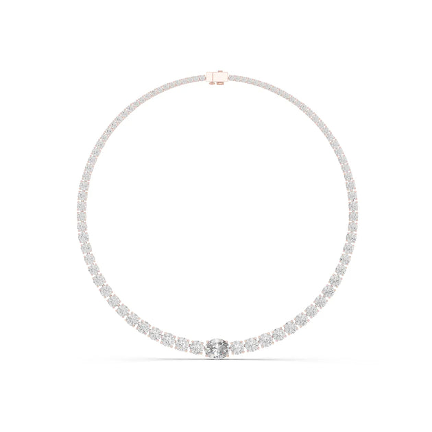 Front View: Round Diamond Necklace with Tennis Setting in 14k Rose Gold - Lab Grown - Driona Jewels