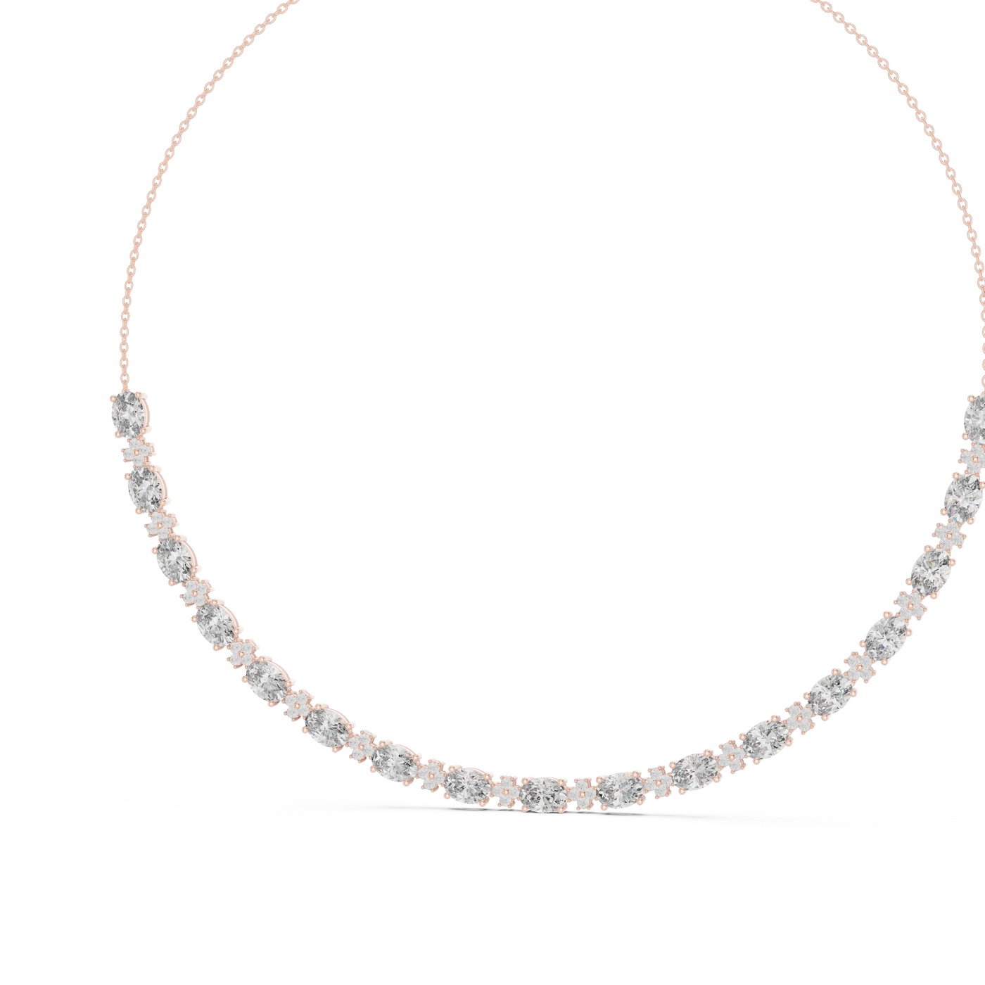 Front View: Round Diamond Necklace with Tennis Setting in 14k Rose Gold - Lab Grown - Driona Jewels