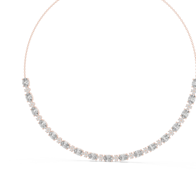 Front View: Round Diamond Necklace with Tennis Setting in 14k Rose Gold - Lab Grown - Driona Jewels