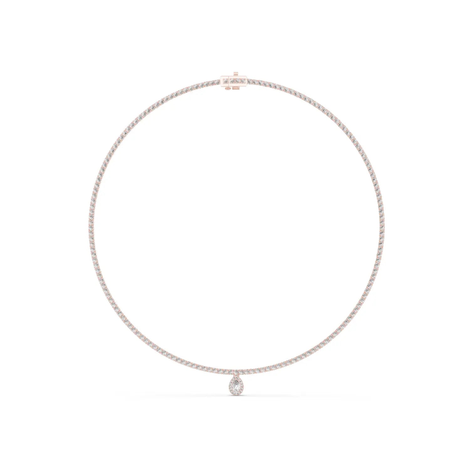 Front View: Round Diamond Necklace with Tennis Setting in 14k Rose Gold - Lab Grown - Driona Jewels