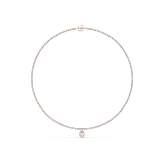 Front View: Round Diamond Necklace with Tennis Setting in 14k Rose Gold - Lab Grown - Driona Jewels