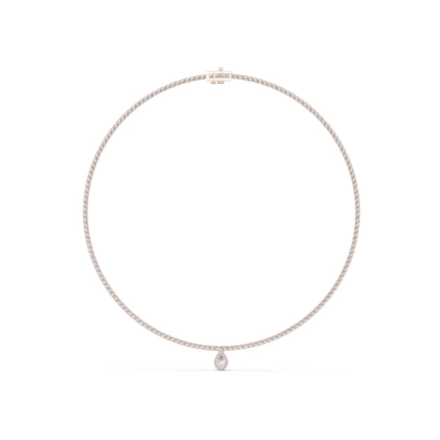 Front View: Round Diamond Necklace with Tennis Setting in 14k Rose Gold - Lab Grown - Driona Jewels
