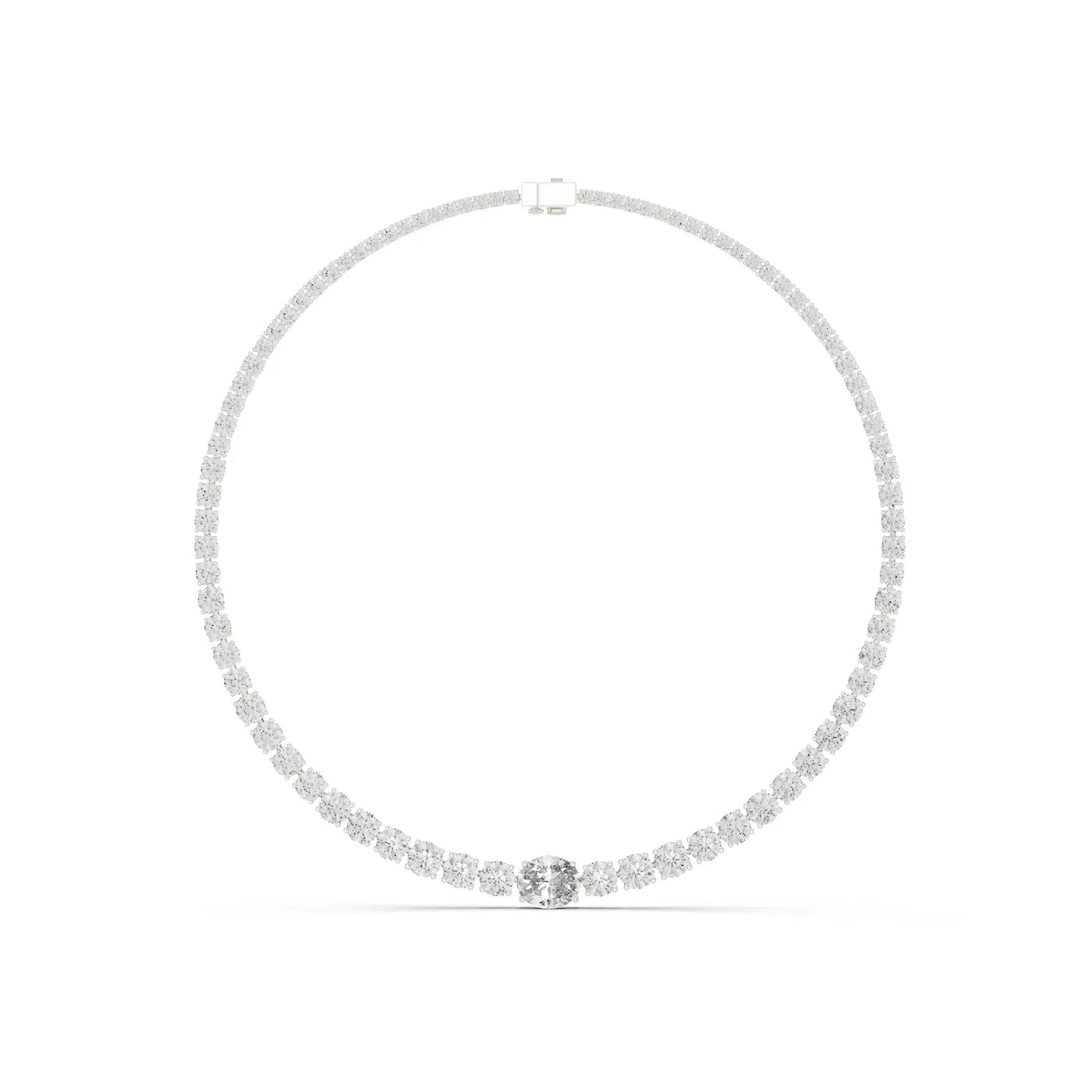 Front View: Round Diamond Necklace with Tennis Setting in 14k White Gold - Lab Grown - Driona Jewels