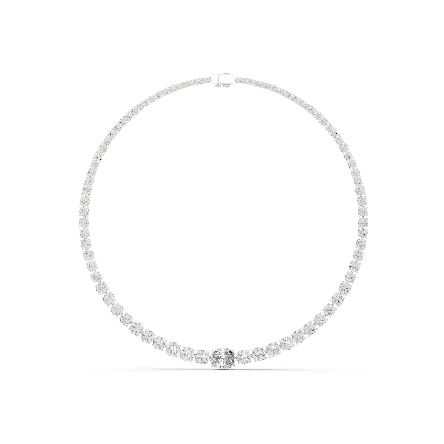 Front View: Round Diamond Necklace with Tennis Setting in 14k White Gold - Lab Grown - Driona Jewels