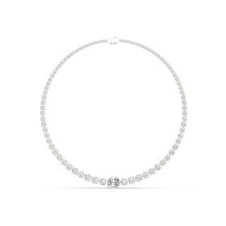Front View: Round Diamond Necklace with Tennis Setting in 14k White Gold - Lab Grown - Driona Jewels