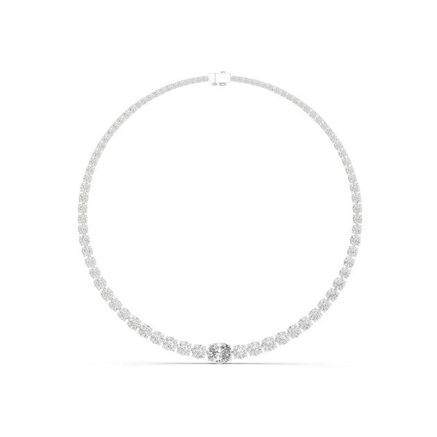 Front View: Round Diamond Necklace with Tennis Setting in 14k White Gold - Lab Grown - Driona Jewels