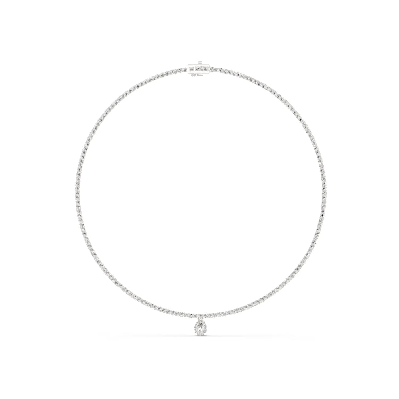 Front View: Round Diamond Necklace with Tennis Setting in 14k White Gold - Lab Grown - Driona Jewels