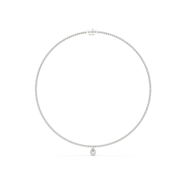 Front View: Round Diamond Necklace with Tennis Setting in 14k White Gold - Lab Grown - Driona Jewels