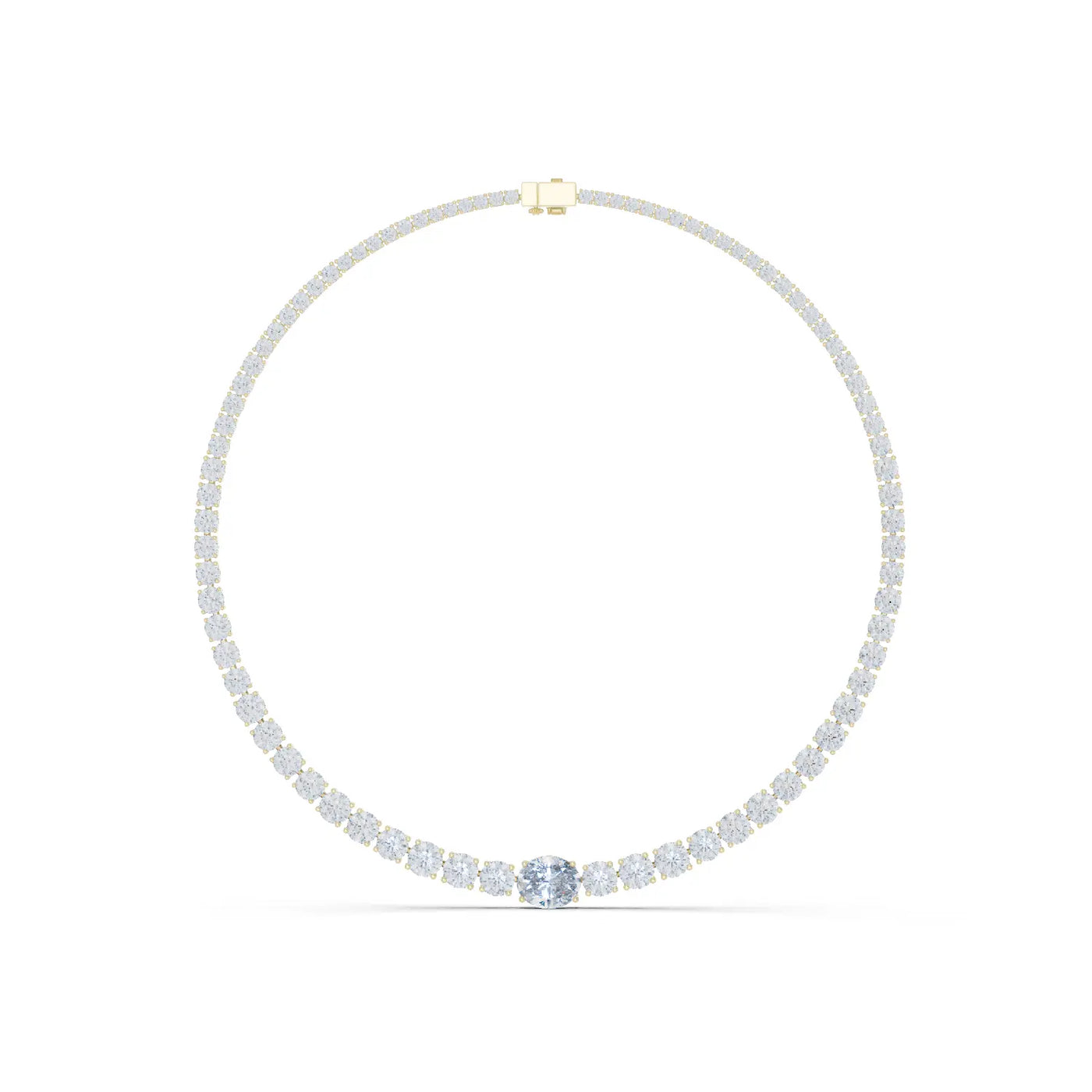 Front View: Round Diamond Necklace with Tennis Setting in 14k Yellow Gold - Lab Grown - Driona Jewels