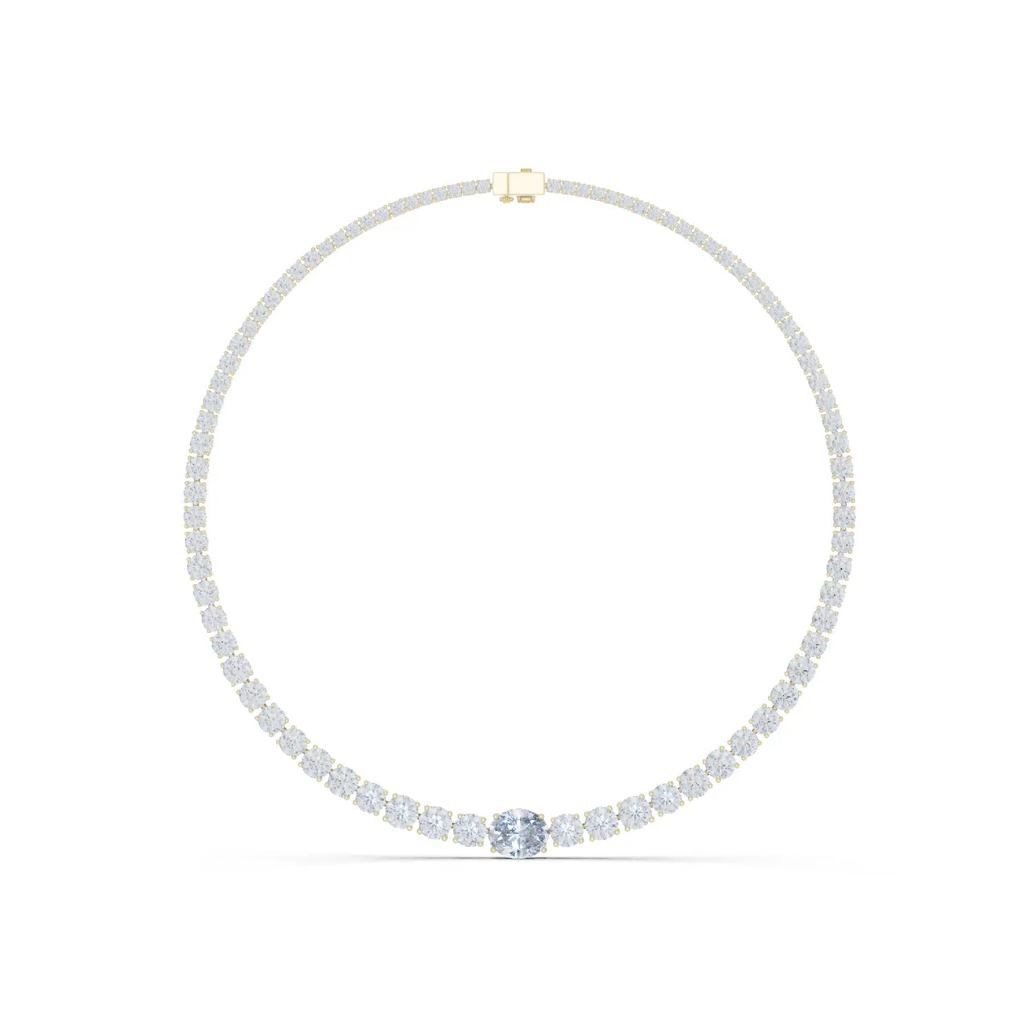 Front View: Round Diamond Necklace with Tennis Setting in 14k Yellow Gold - Lab Grown - Driona Jewels