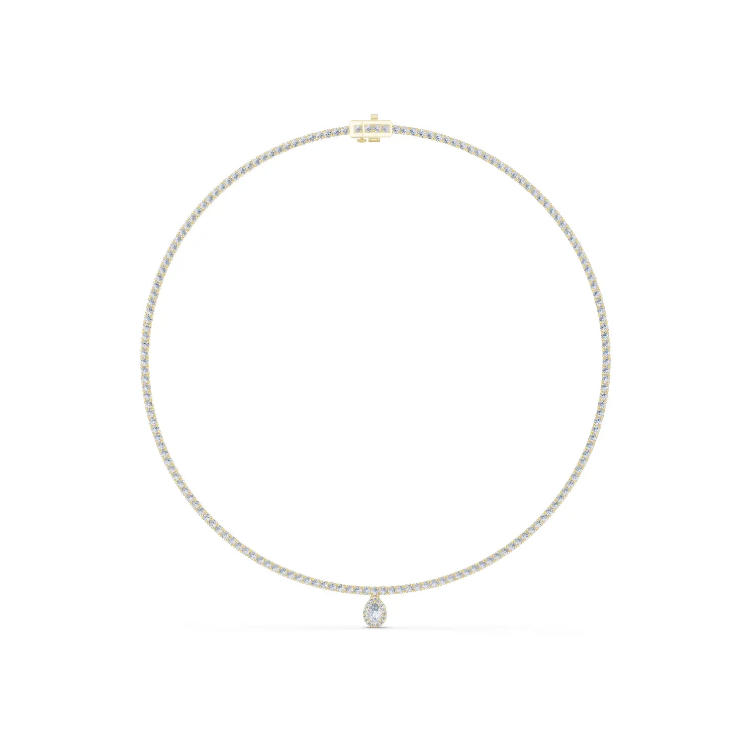 Front View: Round Diamond Necklace with Tennis Setting in 14k Yellow Gold - Lab Grown - Driona Jewels
