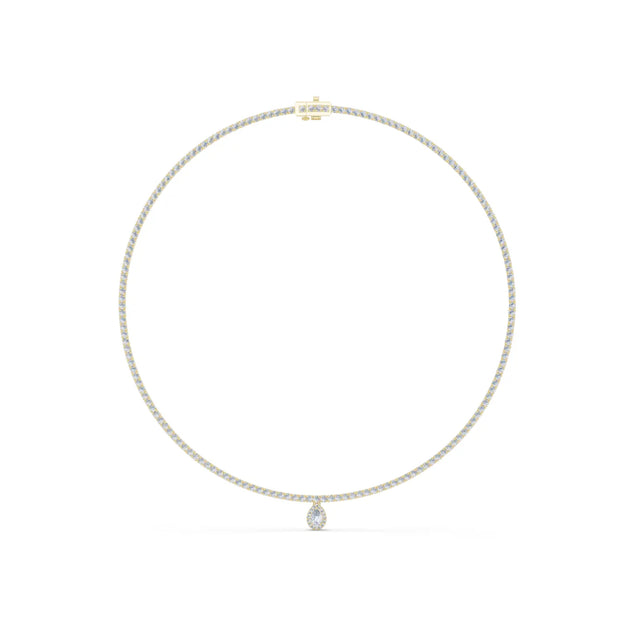 Front View: Round Diamond Necklace with Tennis Setting in 14k Yellow Gold - Lab Grown - Driona Jewels