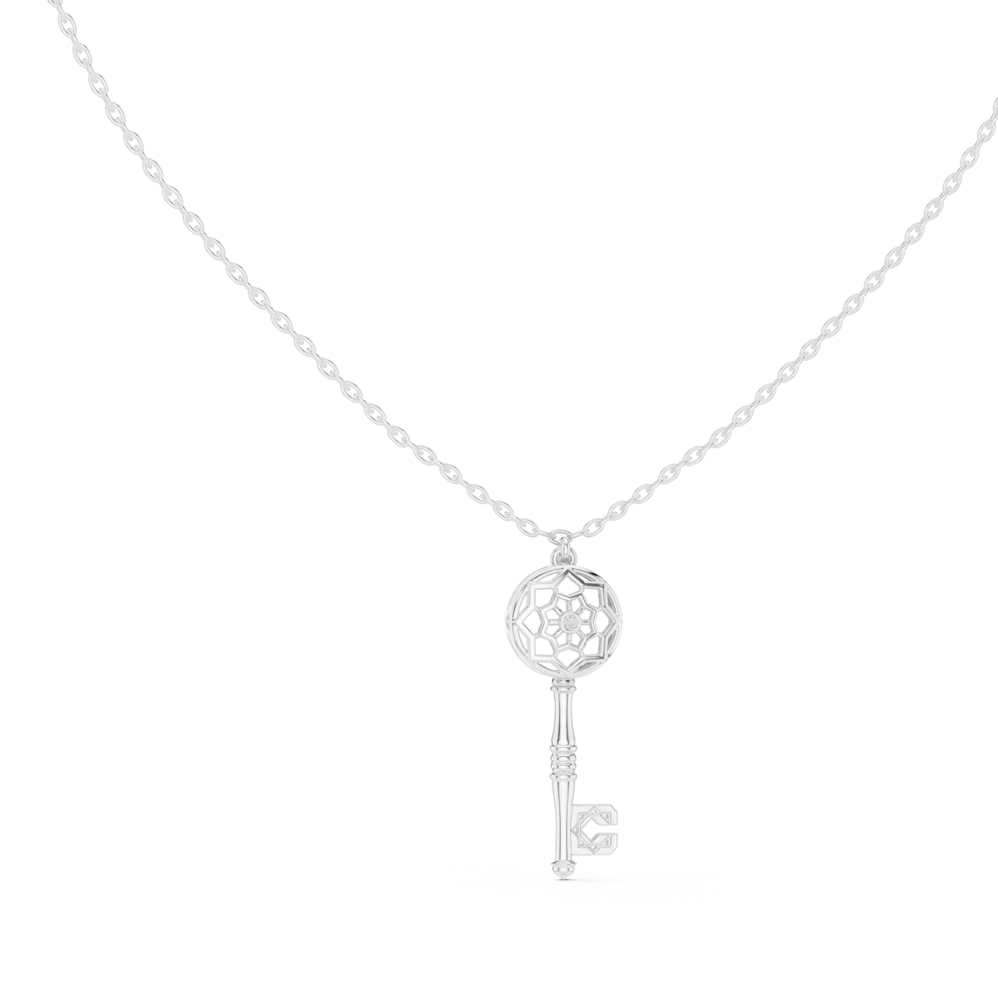 Front-View: Skeleton Cut Diamond Necklace with Pendant Setting in 925 Silver - Lab Grown - Driona Jewels
