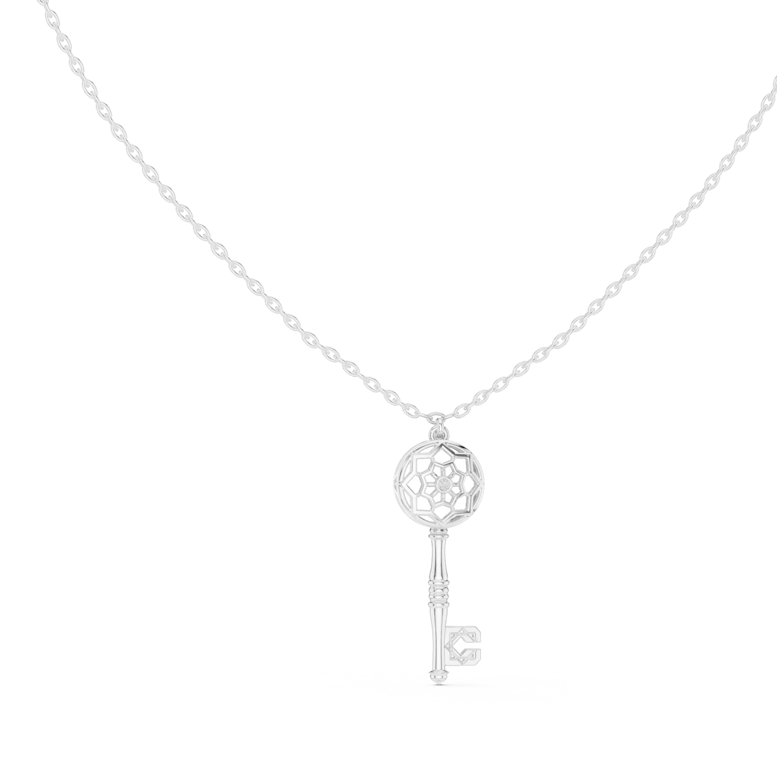 Front-View: Skeleton Cut Diamond Necklace with Pendant Setting in 925 Silver - Lab Grown - Driona Jewels